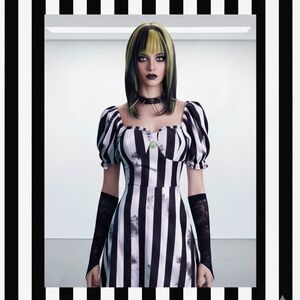 Dolls Kill Black and White Striped Mini Dress.